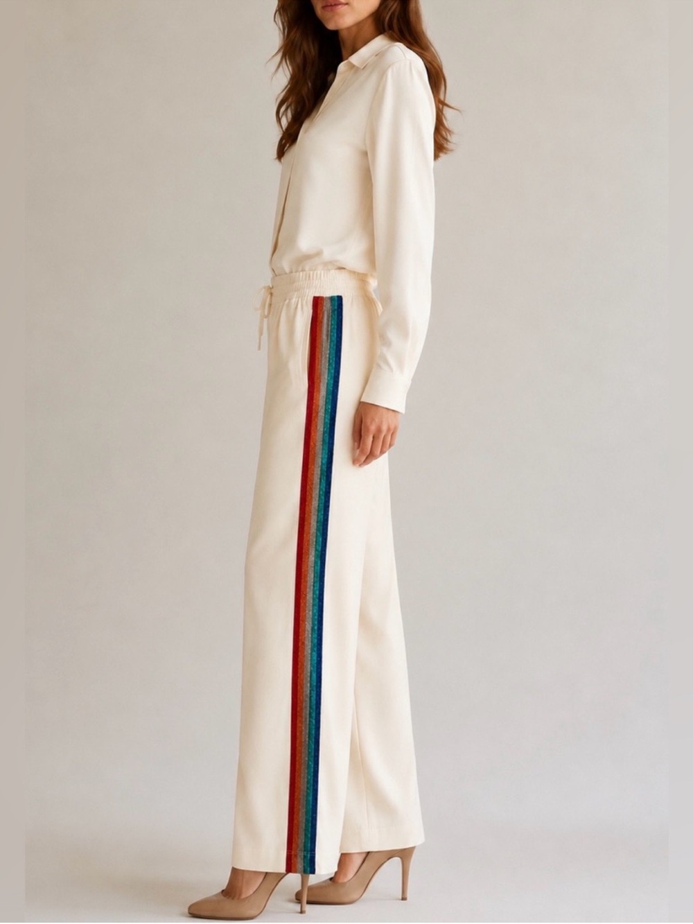 Zadig & Voltaire | Poeme Crepe Satin Pants with Rainbow Trim